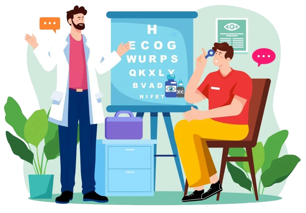 illustration of doctor conducting eye test